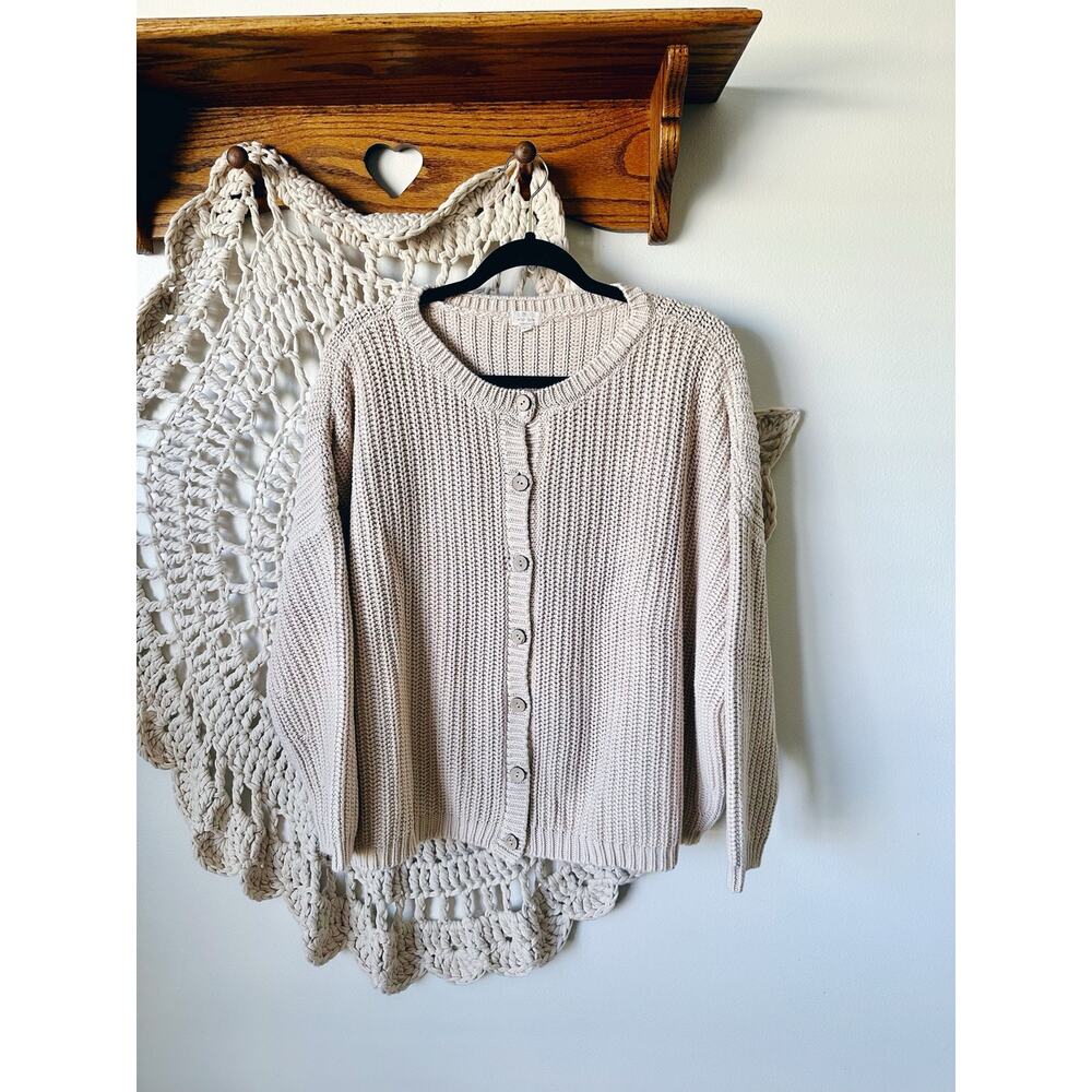 The Simple Folk Chunky Knit Ribbed Organic Cotton Cardigan Sweater 10 M/L